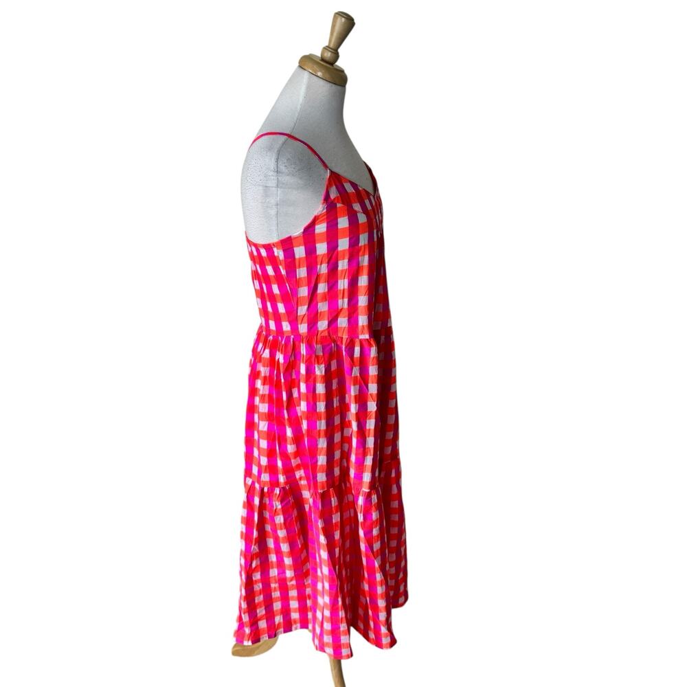 SZ Blockprints X J.Crew tiered dress in gingham Pink Orange Size Small - Picture 7 of 9